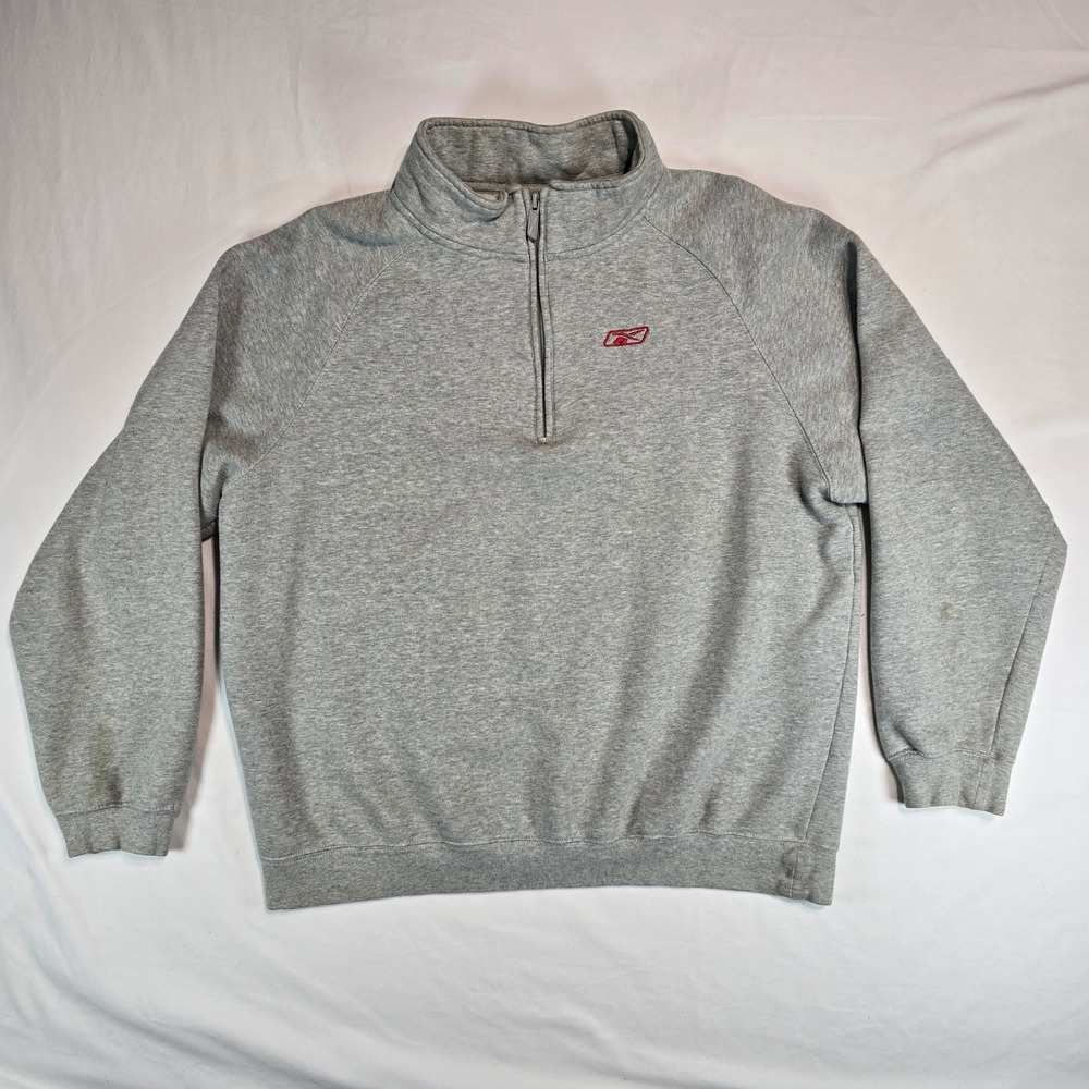 Reebok Mens Quarter Zip Sweatshirt Gray Large‎ Pullover RBLK111704 Logo Fleece